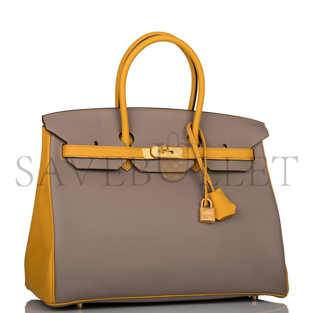 HERMÈS MASTER BIRKIN 30 EPSOM ASPHALT GREY AND AMBER YELLOW GOLD BUCKLE H028369CK15 (30*23*15cm)